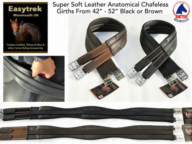 Easy Trek quality soft leather anatomical chafeless English girths - Black or Brown