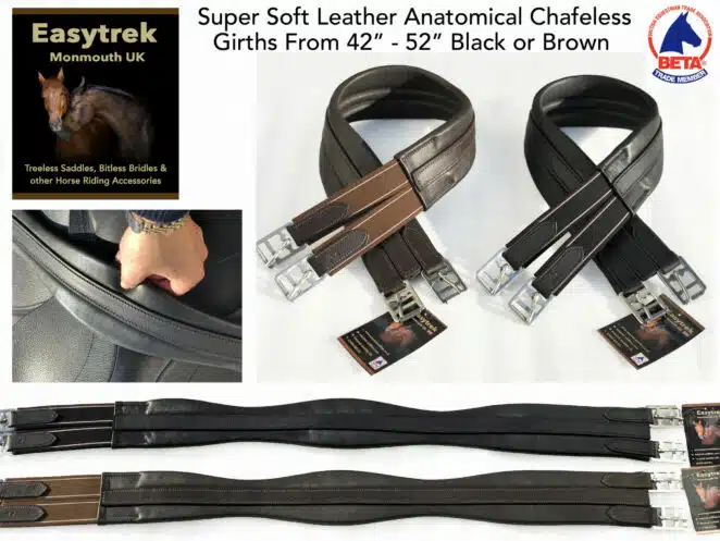 Easy Trek quality soft leather anatomical chafeless English girths - Black or Brown