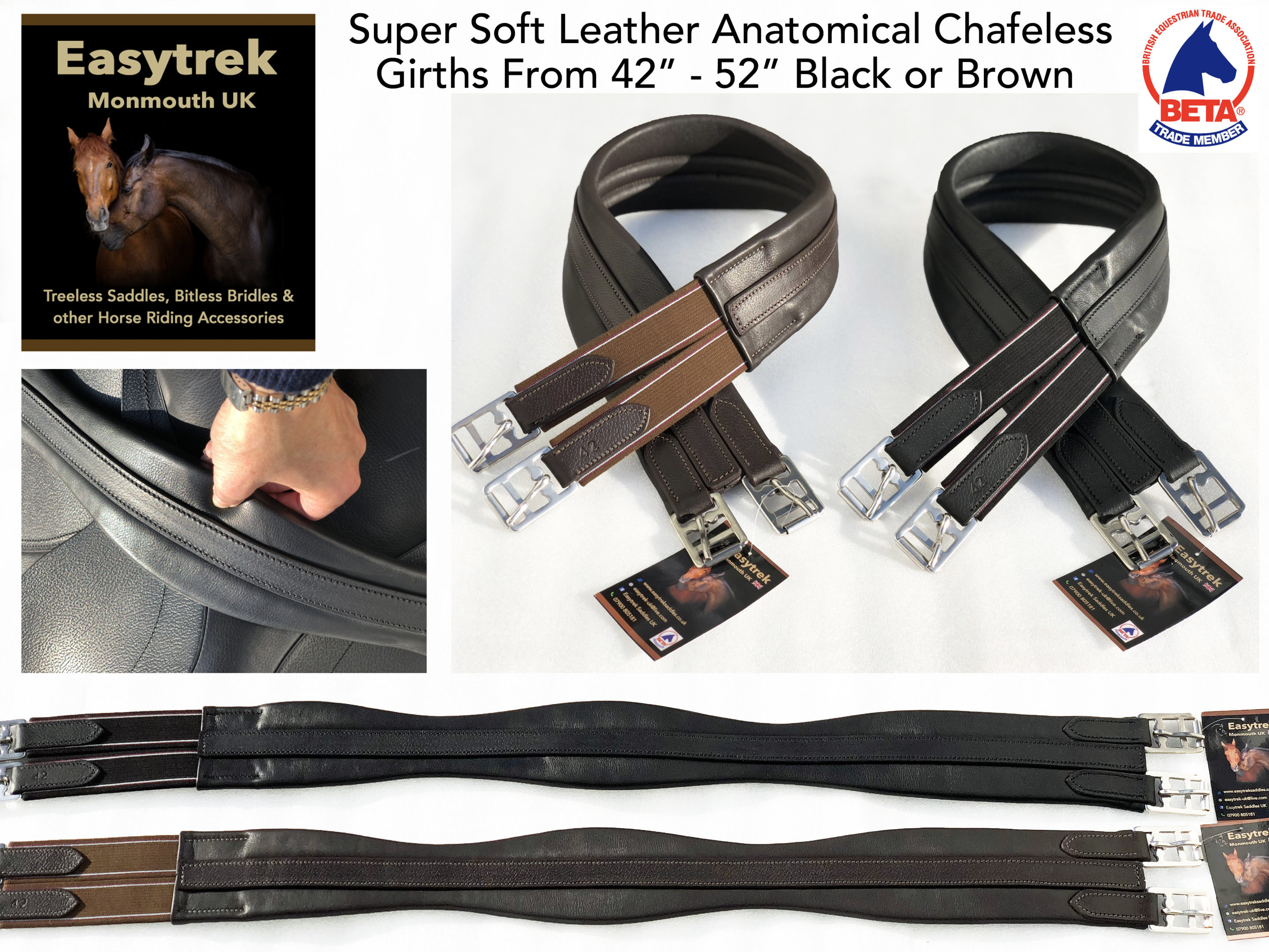 Easytrek fabulous quality super soft padded leather anatomical chafeless girth. 