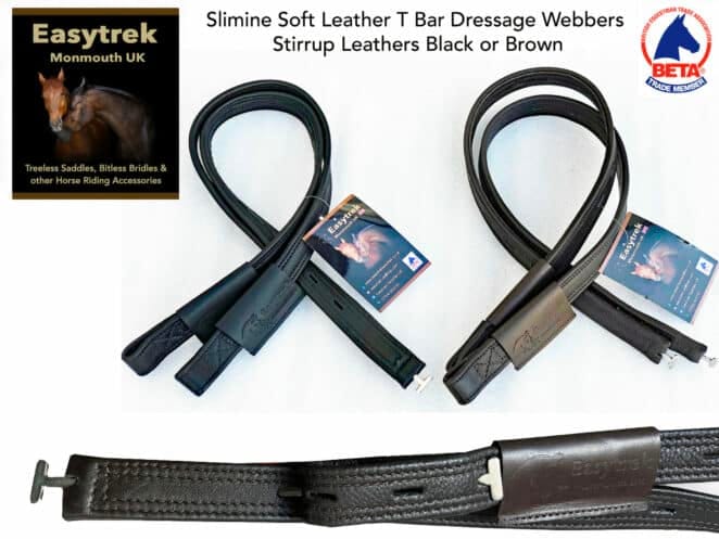 Easy Trek T Bar treeless or dressage leathers - Black or Brown Leather